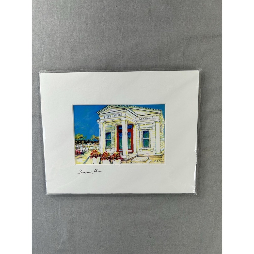 Seaside Florida Post Office Watercolor Picture By Ed Brown Matted 8"x10"